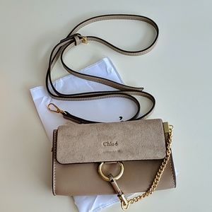 Beige/ grey long wallet on chain with strap